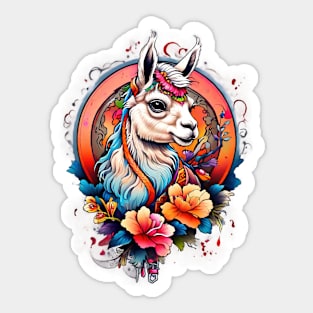 Llama in Floral Crown: A Serene Portrait Sticker